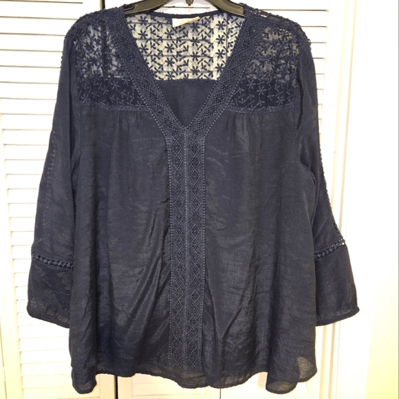 Style & Co Women's XL 3/4 Sleeve Embroidered Lace Top - Picture 2 of 16